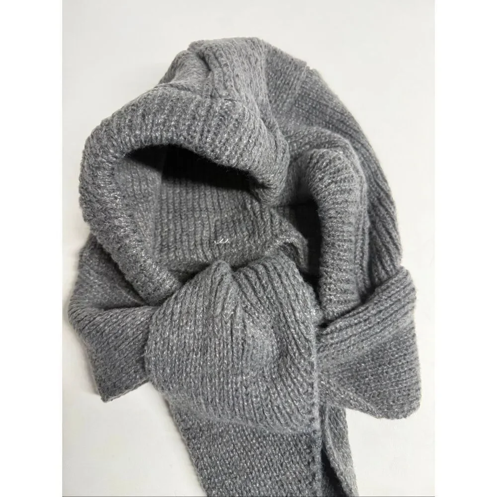 Knitted Winter Balaclava Thickened One-Piece Scarf Cap Hooded Y2K One Size Gray